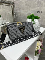 Сіра/чорний ремінь - стильний молодіжний жіночий клатч на одне відділення на 2х блискавках (1560-9)