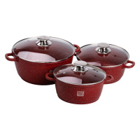 Набір каструль MGC алюмінієвих 2/3/4 л з мармуровим покриттям, червоний