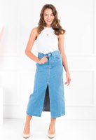 Жіноча блакитна джинсова спідниця з розрізом