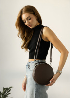 Сумка кругла шоколадна коричнева через плече кросбоді