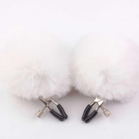 Затискачі для сосків із хутром «Pom Pom Nipple Clamps» - Білий - Садо-мазо