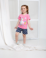 Комплект на дівчинку з шортиками в горох - Єдиноріг  5-6, 7-8, 9-10, 11-12 років
