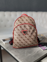 Рюкзак Guess якість LUX бежевий+червоні вставки