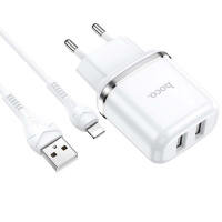 Зарядний пристрій Hoco N4 (2USB/2.4A) + Lightning, Білий - купити в SmartEra.ua