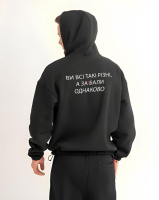 Чоловіче чорне стильне оверсайз худі з трендовим принтом