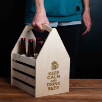 Ящик для пива «Keep calm and drink beer» для 6 бутылок, Светлое дерево, английский