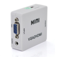 Конвертер Mini, VGA2HDMI, ВЫХОД HDMI(мама), на ВХОД VGA(мама)  720P/1080P, White, BOX