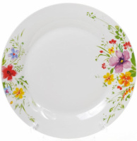 Набор 6 фарфоровых обеденных тарелок «Цветы акварелью» Ø27см