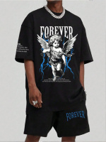 Літній чорний чоловічий модний спортивний костюм-двійка