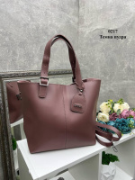 Темна пудра — з логотипом - стильна велика сумка, дорогий турецький матеріал (0217)