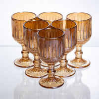 Набір чарок для напоїв 6 штук 50 мл із товстого скла ребристі бурштиновий HP-19-250