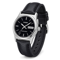 Жіночий годинник Casio LTP-V006L-1B2U з календарем на чорному шкіряному ремінці