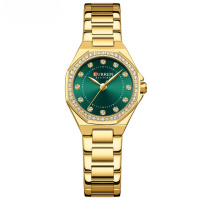 Жіночий наручний годинник Curren 9100 Gold-Green із золотистим браслетом та зеленим циферблатом