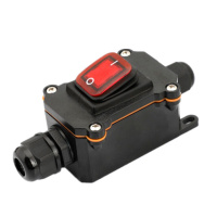 Переключатель наружного монтажа, красная кнопка, двухсторонний вывод, IP65, 12-24V, Black