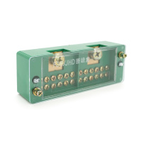 Параллельный разветвитель-сплиттер проводов FJ6/JHD-2-12, 1фаза-2вход М8, 12 выхода(латунь)1,5-35х1,5-16мм2, AC600V,60А, -55°С~125°С,121*32*45мм,GREEN