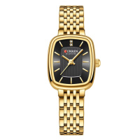 Жіночий годинник Curren 9093 Gold-Black з золотистим браслетом та чорним циферблатом