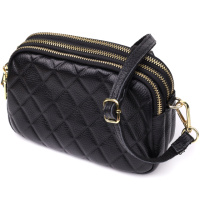 Сумка из натуральной кожи с тремя отделениями для женщин Vintage 22890 Черный