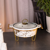 Мармітниця керамічна кругла 1 л зі скляною кришкою, золотий мармур