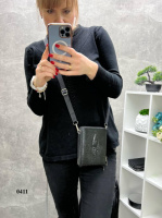 Чорний глянець з крокодиловим принтом - чоловіча сумочка на два відділення на блискавці (0411)