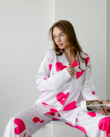 Пижама шелк Армани розовые сердечки S-M -L