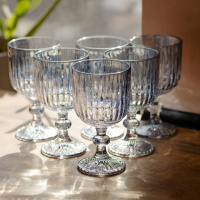 Набір келихів для вина 6 штук по 300 мл ребристих із товстого скла синій HP-19-237