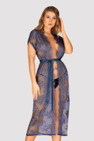 Мереживний довгий пеньюар Obsessive Flowlace peniuar, Синій, S, M, S/M