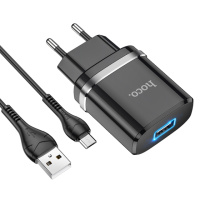 Сетевое зарядное устройство Hoco N1 USB черное + кабель USB to MicroUSB