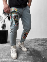 Чоловічі сині зручні завужені джинси з модним дизайном