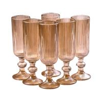 Набір келихів для шампанського фігурних прозорих ребристих із товстого скла 6 штук, tea color