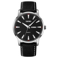 Чоловічий наручний годинник Skmei 9303SIBK Silver-Black з календарем та нейлоновим ремінцем