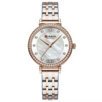 Жіночий годинник Curren 9087 Gold-Silver-White з перламутровим циферблатом та металевим браслетом