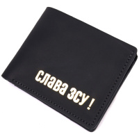 Добротне шкіряне портмоне з вінтажної шкіри в дві додавання Слава ЗСУ 716734 Чорний