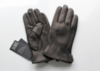 Кожаные мужские перчатки из оленьей кожи, подкладка махра black