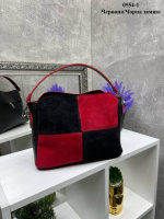 Натуральна замша. Червона-чорна — три окремих відділення - стильна та елегантна сумочка у комбінації (0554-1)