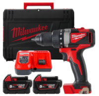 Дриль-шуруповерт акумуляторний безщітковий MILWAUKEE, M18 BLDD2-502X, 82Нм (зарядний пристрій М12-18 FС, 2 акумулятори М18 В5 5А