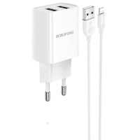 Зарядний пристрій для телефона - Borofone BA53A Powerway (2USB/2.1A) + MicroUSB Білий - купити в SmartEra.ua