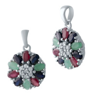 Серебряная подвеска CatalogSilver с сапфиром 3.278ct, изумрудом, рубином (2031840)