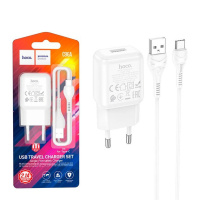 СЗУ сетевое зарядное устройство HOCO C96A 1USB/2.1A с кабелем для зарядки USB - Type-C Белый