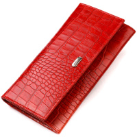 Оригінальний жіночий гаманець з натуральної фактурної шкіри з тисненням під крокодила 721827 Червоний