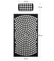 Масажний килимок Easyfit 69х40 см з подушкою 12х24 см (аплікатор Кузнєцова) чорний з білим