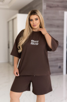 Літній спортивний костюм оверсайз  «People» | Норма і батал Шоколадний, 46-48