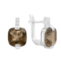 Серебряные серьги CatalogSilver с натуральным раухтопазом (дымчатым кварцем), фианитами (2177968)