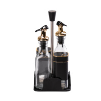 Набір для спецій та рідких текстур на підставці 4 предмети, чорний із золотом