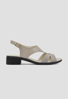 Бежеві босоніжки у горошок шкіряні на пряжці v7-210-09gor