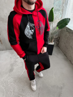 Спортивний костюм червоно-чорний утеплений дтф | 5-955