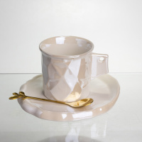 Чашка фарфоровая для кофе 200 (мл) с блюдцем и ложкой, красивая чашка в подарок Белый FM-2B