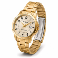 Жіночий годинник Casio LTP-V004G-9B у золотистому кольорі з датою та мінеральним склом