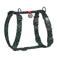 Шлея для собак анатомічна H-подібна WAUDOG Nylon з QR адресником, малюнок «Луска», пластиковий фастекс, М, Ш 20 мм, А 38-60 см, В 46-60 см
