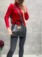 Чорна - кроко принт - стильна сумка високої якості - гарно тримає форму - у стилі Totе Bag (0551-3)