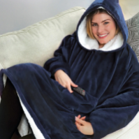 Двухсторонняя толстовка-плед Huggle Hoodie Blanket с капюшоном ∙ Синяя